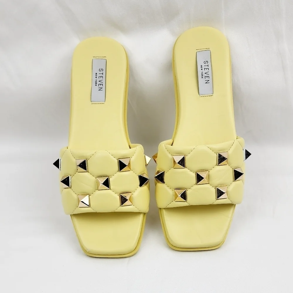 Steven New York  Yuri Yellow Studded Slide Sandals